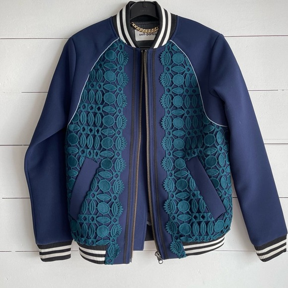 Self Portrait Scalloped Edge Bomber Jacket US 2 - Picture 6 of 11